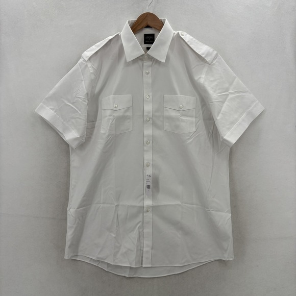 Brooks Brothers NetJets Shirt Mens 17.5 White Slim Short Sleeve Pilot Uniform
